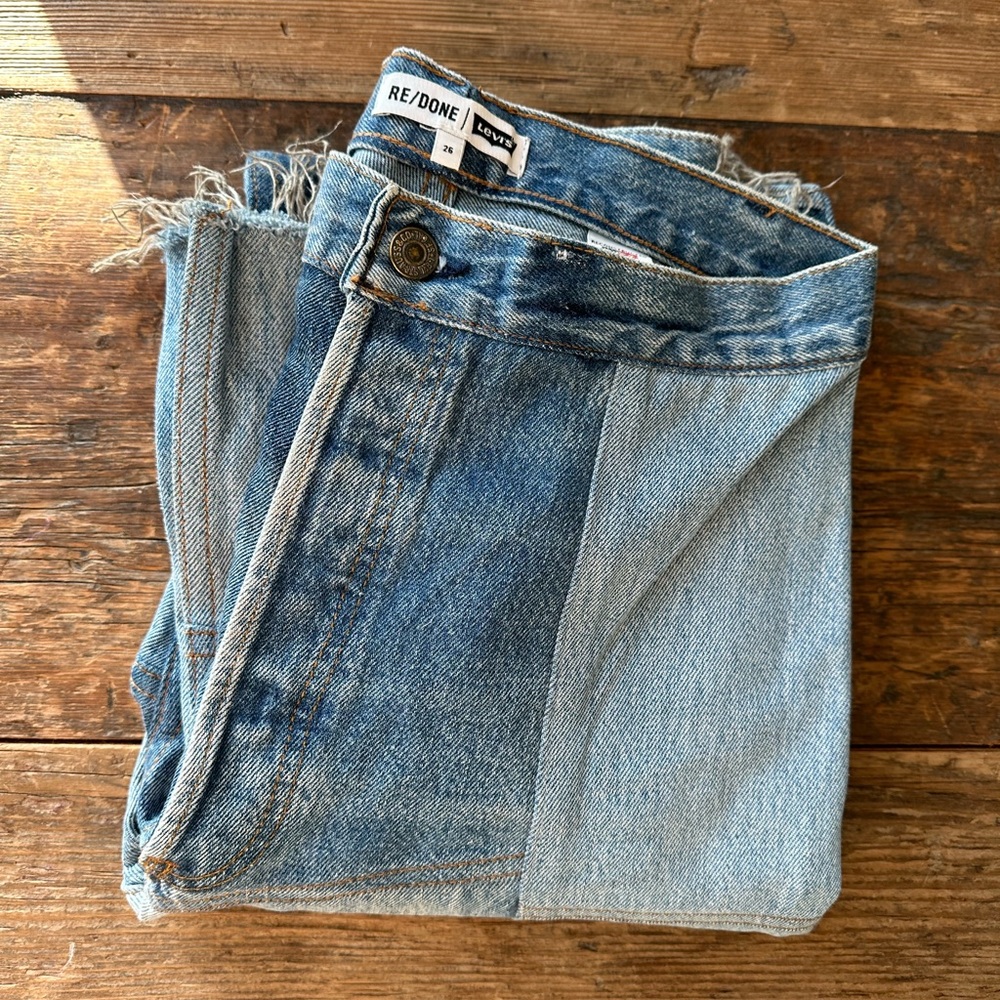 Re/Done High Rise Patchwork Jeans - Blue - Picture 6 of 16
